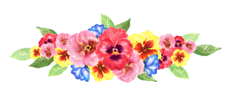 Watercolor bouquet pansy flower colorful peal bud png