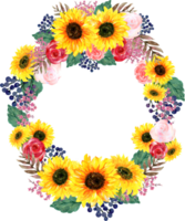 Template flower frame border banner greetings card sunflower rose beriies meadow gerbera png