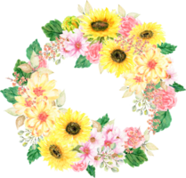 Template flower frame border banner greetings card sunflower rose beriies meadow gerbera png