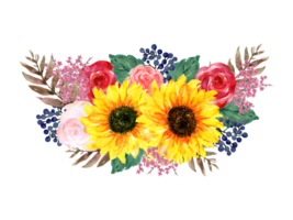 bouquet fleur tournesol, rose, baie, prairie, déposé png