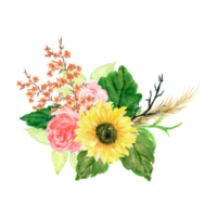 bouquet fleur tournesol, rose, baie, prairie, déposé png