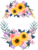 Template flower frame border banner greetings card sunflower rose beriies meadow gerbera png