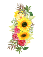 boeket bloem zonnebloem, roos, bes, weide, gearchiveerd png