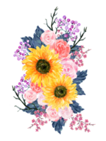 bouquet fleur tournesol, rose, baie, prairie, déposé png