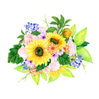 bouquet fleur tournesol, rose, baie, prairie, déposé png