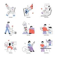 Bundle of Business Startup Linear Mini Illustrations vector