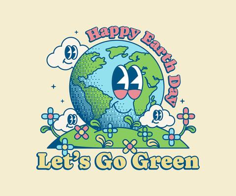 An illustration featuring a vintage cartoon globe with happy clouds, evoking nostalgia. This simple retro cartoon character is suitable for posters, banners and graphic prints.