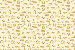 Seamless summer pattern on a blue background featuring outline icons such as sun, beach, sandals and palm trees. vector