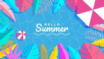 Hola verano concepto diseño con resumen ilustraciones en un antecedentes de exótico bosque hojas, vistoso diseños, como bien como verano antecedentes y pancartas vector