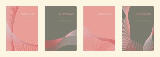 Set of cover designs for notebook, notepad, book, catalog with abstract wavy lines.Template for business and school in pastel color. Vertical format A4,A5. vector