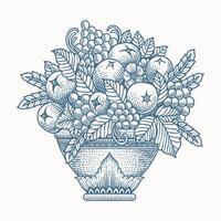 Antique fruit basket illustration. Engraving hand drawn style - Eps 10 vector