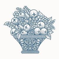 Antique fruit basket illustration. Engraving hand drawn style - Eps 10 vector
