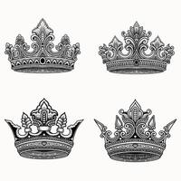 Set crown engraving hand drawn style - Illustration Eps 10 vector