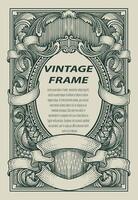 Vintage border frame engraving with antique ornament pattern - Design vector