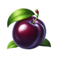Generated Ai Ripe plum with green leaves png