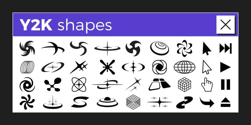 Y2K graphic design. 2000s shapes. Retro PC UI elements.