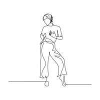 continuo uno línea bailando mujer en sexy pose. ilustración. vector