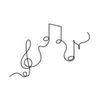 Continuous one line treble clef and notes, musical notes, A or La. illustration. vector