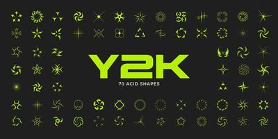 Y2K style set. Y2K acid elements vector