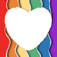 Transparent heart frame with rainbow background, pride month concept illustration, paper cut style png