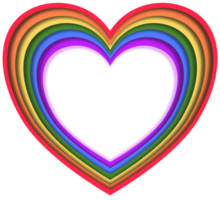 3d Colorful rainbow heart frame in paper cut design for pride month concept png