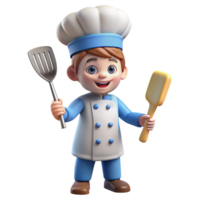 criança chefe de cozinha com espátula 3d ícone png