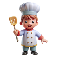 criança chefe de cozinha com espátula 3d png