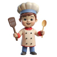 niño cocinero con espátula 3d hacer png