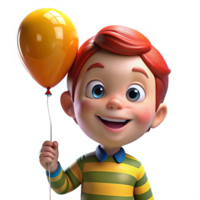 Happy Child Holding Balloon 3d Illustration png