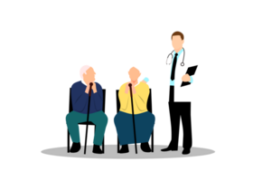 an elderly man and woman sitting in a chair with a doctor png