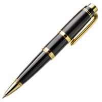 elegante nero Fontana penna con oro Accenti su un' trasparente sfondo png
