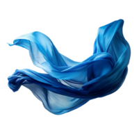 Flowing Blue Silk Fabric Floating Mid-Air on Transparent Background png