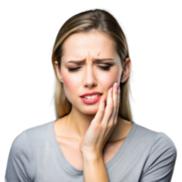 Woman Experiencing Tooth Pain While Holding Cheek png