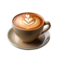 Freshly Brewed Cappuccino With Latte Art in a Brown Cup on a Saucer png