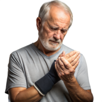 Elderly Man With Wrist Brace Suffering From Hand Pain png