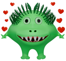 3d monster taggiga förälskad grön png