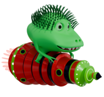 3D monster spiky happy green on a rocket png