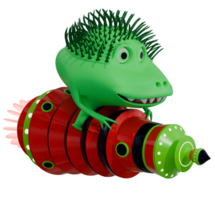 3d monstro espetado feliz verde em uma foguete png