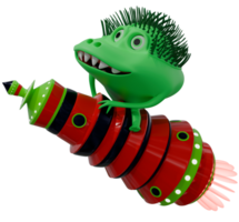 3d monstro espetado feliz verde em uma foguete png