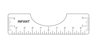 Infant T shirt size alignment guide. Ruler for centering clothing design. Sewing measurement tool with markup and numbers for print or laser cut. Inches calibration vector