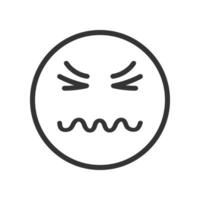 Emoji face with confounded emotion, squiggly mouth, closed eyes and scrunched mimicry. Unhappy, sad, depressed symbol. Emoticon icon vector