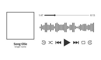 música jugador interfaz diseño con canción foto marco, diferente botones, cargando bar con Temporizador y sonido igualada. horizontal variación vector