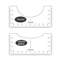 T shirt alignment guide. Youth size front and back template. Ruler for centering clothing design. Sewing measurement tool with markup and numbers for print or laser cut vector