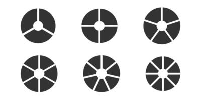 Pizza, donut or pie chart templates. Circle division on 3, 4, 5, 6, 7, 8 equal parts. Wheel diagrams with three, four, five, six, seven, eight segments vector