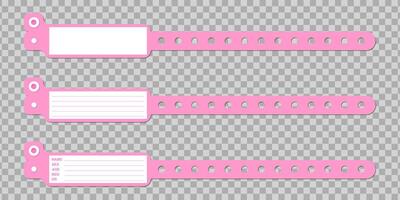 Set of hospital identification bracelets mockups. Collection of medical wristband templates with blank labels for patient information vector