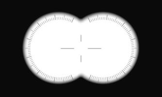 Binocular viewfinder template with scale and aim sign. Military, spy, commando, hunting or tourist optical tool for searching, magnifying, exploration, following, investigation vector