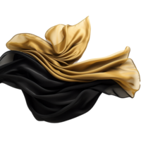 Black and golden silk flying isolated on transparent background png