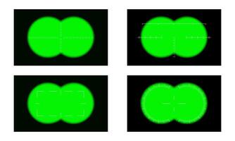 Set of binocular view templates with scales and green chromakey background. Army, hunting, discovering or tourist optical instrument for spying, magnifying, search, following vector