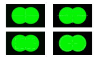 Set of binocular view templates with scales and green chromakey background. Army, hunting, discovering or tourist optical instrument for spying, magnifying, search, following vector