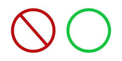 Red forbidden and green allowed signs isolated on white background. Banned and accessed, prohibited or permitted icons vector